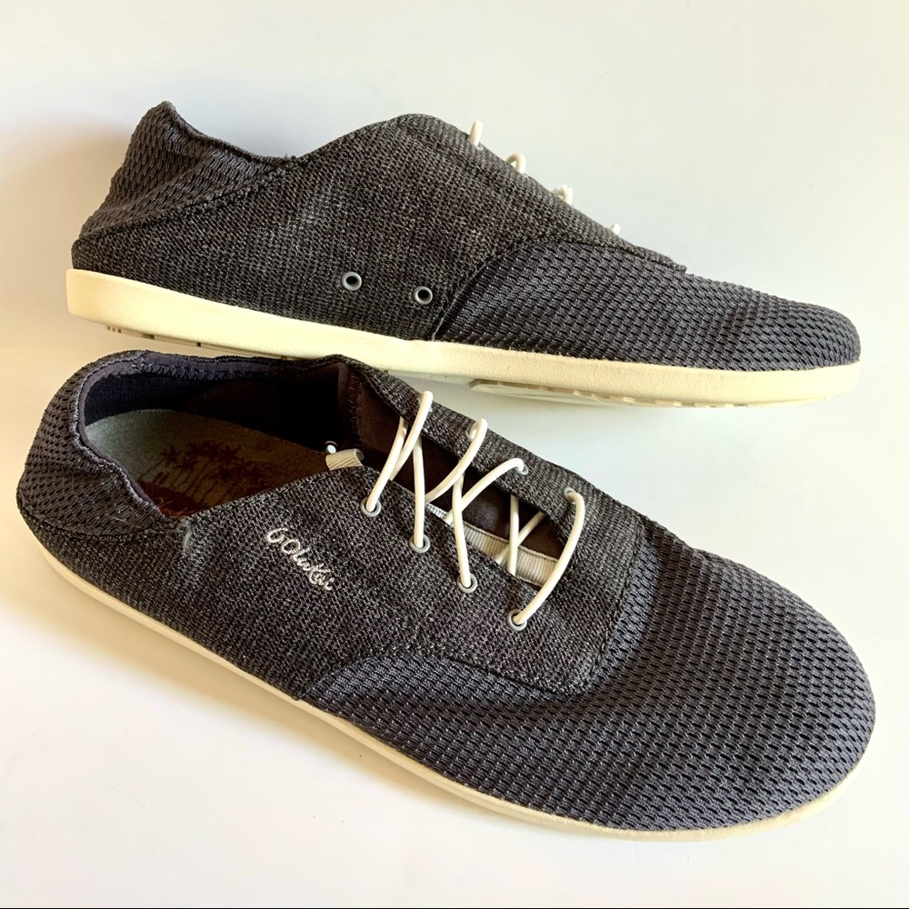 Olukai Shoes Women's 9 Waialua Lace Slip-On Sneaker Pavement Gray Charcoal Mesh